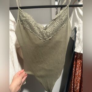 Olive green with lace detailing body suit - PINK brand size Large